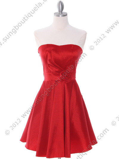 2152 Red Taffeta Cocktail Dress - Red, Front View Medium