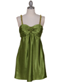 215 Green Satin Party Dress with Rhinestone Straps - Green, Front View Thumbnail