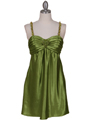 Green Satin Party Dress with Rhinestone Straps