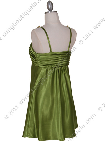215 Green Satin Party Dress with Rhinestone Straps - Green, Back View Medium