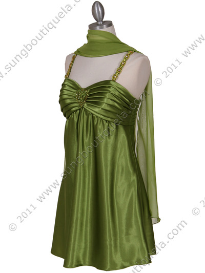 215 Green Satin Party Dress with Rhinestone Straps - Green, Alt View Medium
