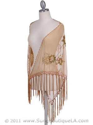 2288 Gold Lace Beaded Shawl, Gold