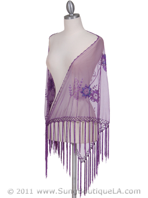 2288 Purple Lace Beaded Shawl, Purple