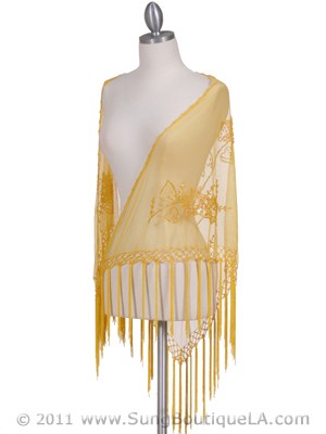 2288 Yellow Lace Beaded Shawl, Yellow