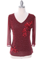 2289 Deep Red Beaded Top - Deep Red, Front View Thumbnail