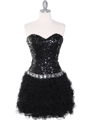 2302 Sweetheart Sequin Cocktail Dress - Black, Front View Thumbnail