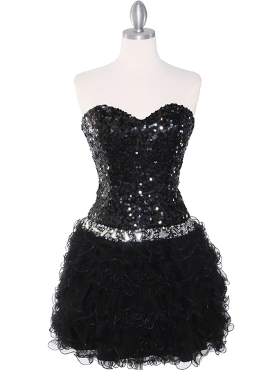 2302 Sweetheart Sequin Cocktail Dress - Black, Front View Medium