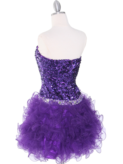 2302 Sweetheart Sequin Cocktail Dress - Purple, Back View Medium