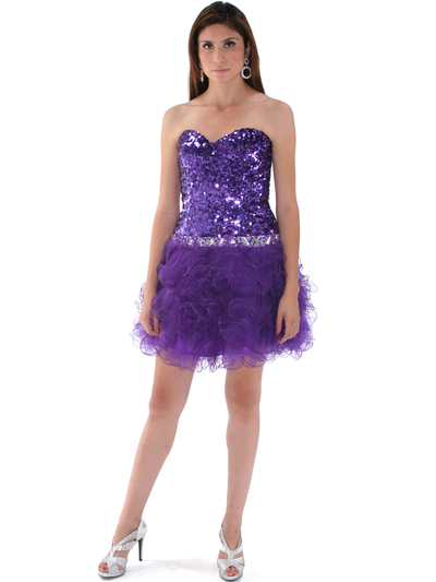 2302 Sweetheart Sequin Cocktail Dress - Purple, Front View Medium