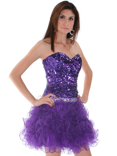 2302 Sweetheart Sequin Cocktail Dress - Purple, Alt View Medium