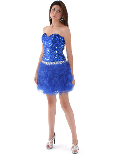 2302 Sweetheart Sequin Cocktail Dress - Royal Blue, Front View Medium