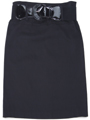 2332 Black Mid Length Pencil Skirt with Belt - Black, Front View Thumbnail