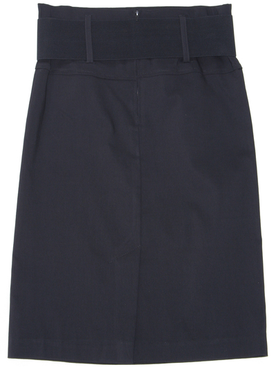 2332 Black Mid Length Pencil Skirt with Belt - Black, Back View Medium