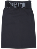 2332 Black Mid Length Pencil Skirt with Belt, Black