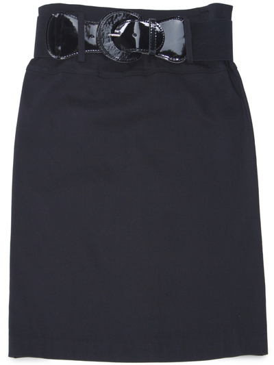 2332 Black Mid Length Pencil Skirt with Belt - Black, Front View Medium