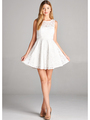 25-1004 Lace Overlay Cocktail Dress - Off White, Front View Thumbnail