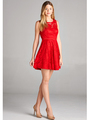 25-1004 Lace Overlay Cocktail Dress - Red, Front View Thumbnail