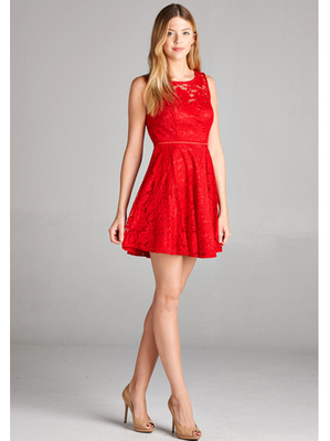 25-1004 Lace Overlay Cocktail Dress, Red