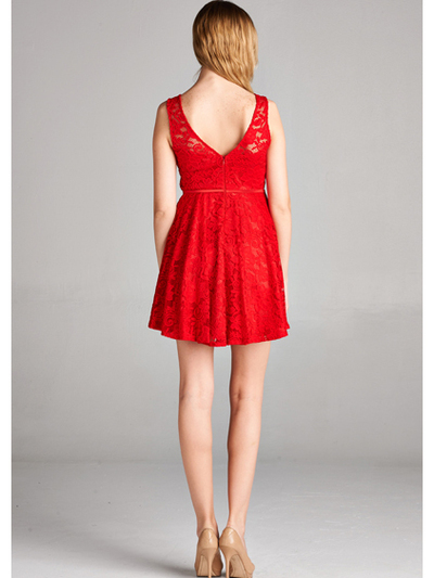 25-1004 Lace Overlay Cocktail Dress - Red, Alt View Medium