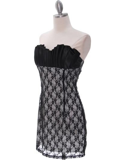 2581 Black Satin Top Lace Party Dress - Black, Alt View Medium