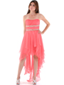 2274 Strapless High Low Cocktail Dress - Coral, Front View Thumbnail