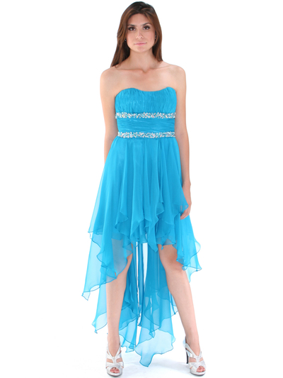 2274 Strapless High Low Cocktail Dress - Turquoise, Front View Medium