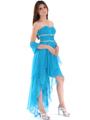 2274 Strapless High Low Cocktail Dress - Turquoise, Alt View Thumbnail