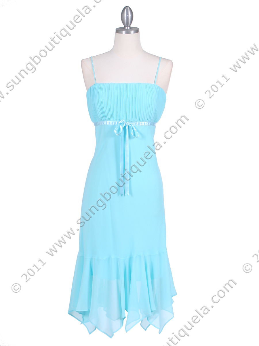2834 Aqua Chiffon Cocktail Dress - Front Image