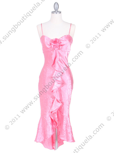 2843 Pink Crinkled Charmeuse Cocktail Dress - Pink, Front View Medium