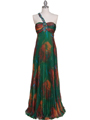 Green Printed Single Strap Evening Dress