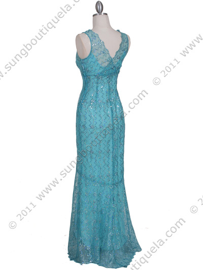 2884 Turquoise Lace Evening Dress - Turquoise, Back View Medium