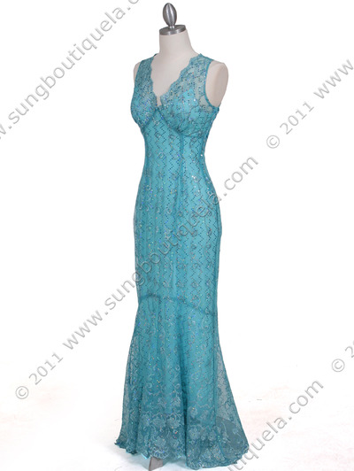 2884 Turquoise Lace Evening Dress - Turquoise, Alt View Medium