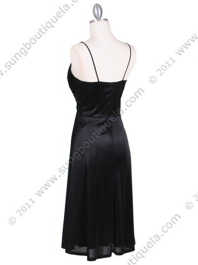 2949 Black Satin Cocktail Dress - Black, Back View Medium