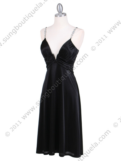 2949 Black Satin Cocktail Dress - Black, Alt View Medium