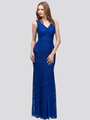 30-2030 Sleeveless Lace Overlay Evening Dress - Royal Blue, Front View Thumbnail