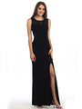 30-2063 Sleeveless Long Evening Dress with Slit - Charcoal, Front View Thumbnail