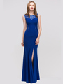 30-2063 Sleeveless Long Evening Dress with Slit - Royal Blue, Front View Thumbnail