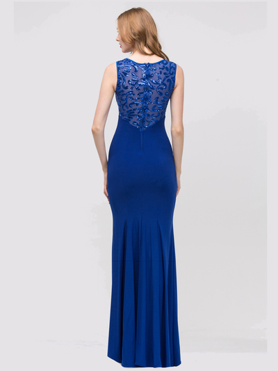 30-2063 Sleeveless Long Evening Dress with Slit - Royal Blue, Back View Medium