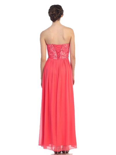 30-2067 Strapless Sweetheart Evening Dress - Coral, Back View Medium
