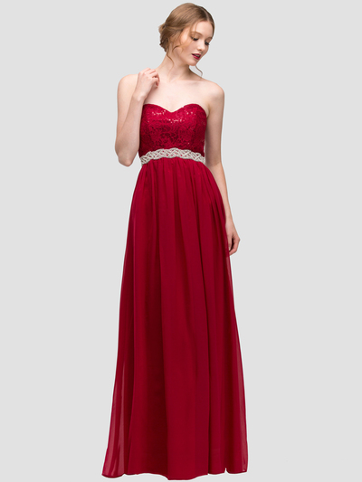 30-2067 Strapless Sweetheart Evening Dress - Red, Front View Medium