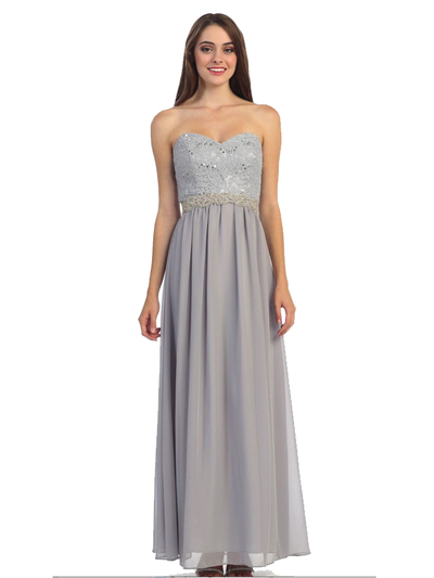30-2067 Strapless Sweetheart Evening Dress - Silver, Front View Medium