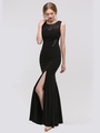 30-2073 Sleeveless Long Evening Dress with Slit - Black, Front View Thumbnail