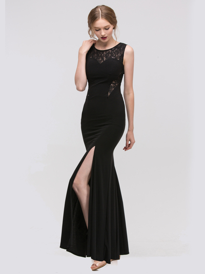 30-2073 Sleeveless Long Evening Dress with Slit - Black, Front View Medium