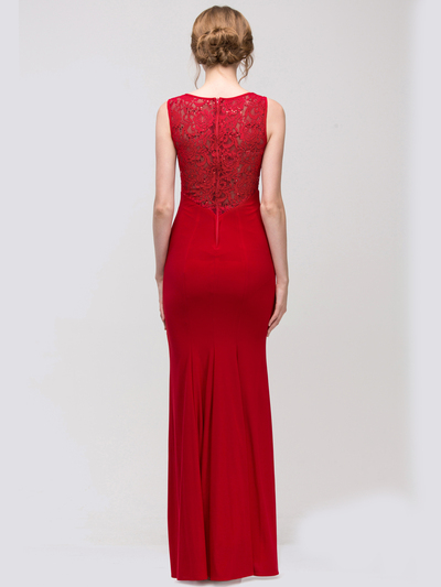 30-2073 Sleeveless Long Evening Dress with Slit - Red, Back View Medium
