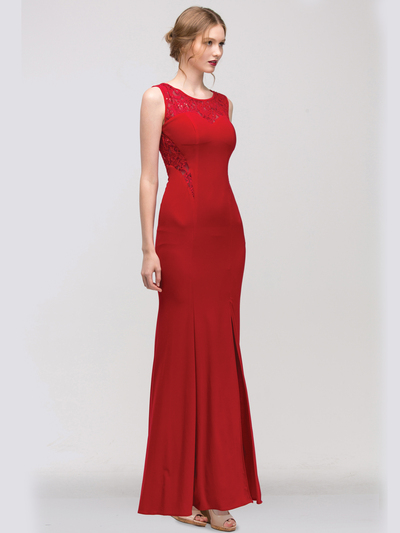 30-2073 Sleeveless Long Evening Dress with Slit - Red, Front View Medium