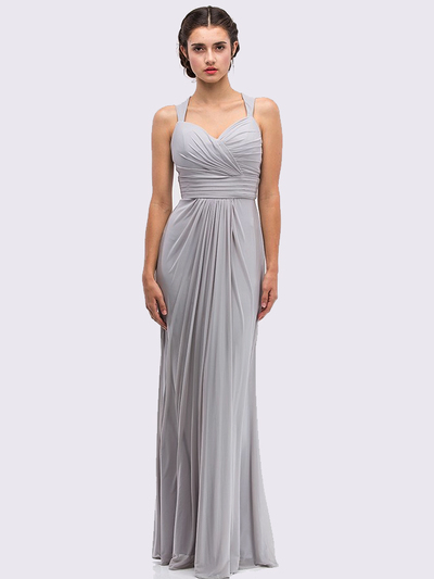 30-3440 Sleeveless Long Evening Dress - Silver, Front View Medium