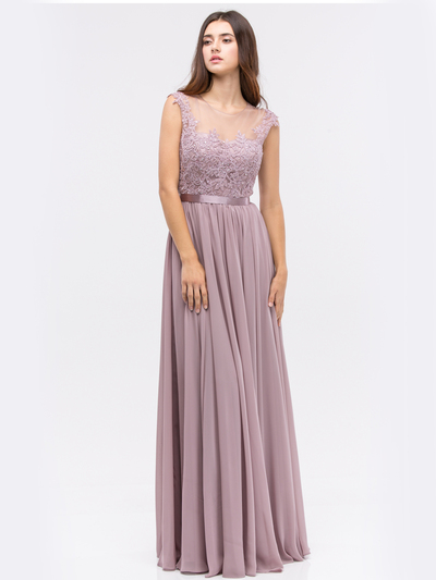 30-3611 Evening Dress with Illusion Neckline - Mocha, Front View Medium