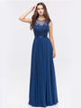 30-3611 Evening Dress with Illusion Neckline - Navy, Front View Thumbnail