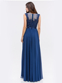 30-3611 Evening Dress with Illusion Neckline - Navy, Back View Thumbnail