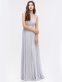 30-3611 Evening Dress with Illusion Neckline - Silver, Front View Thumbnail